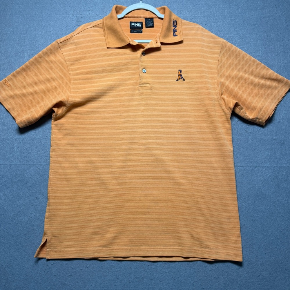 Ping Collection Mens Orange Striped Dry Fiber Dynamics Golf Polo Shirt Size M
